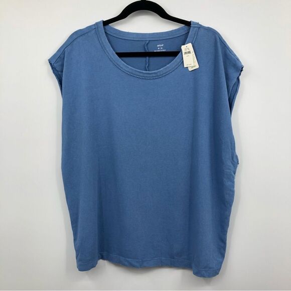 🆕 Aerie Slouchy Cut Off Sleeve Top Light Blue Medium NWT - Picture 1 of 8